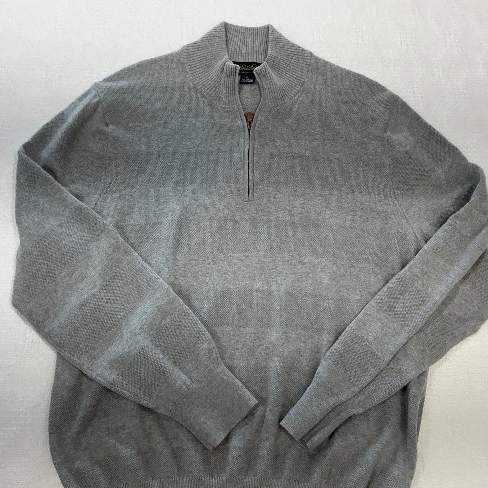 Brooks Brothers Mens XL Grey‎ Cotton Cashmere Blend Quarter Zip Sweater Pullover